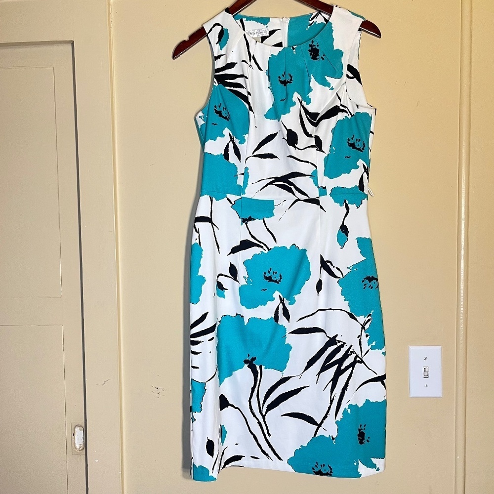 Tiffany & Co White Midi Dress with Teal Floral Print